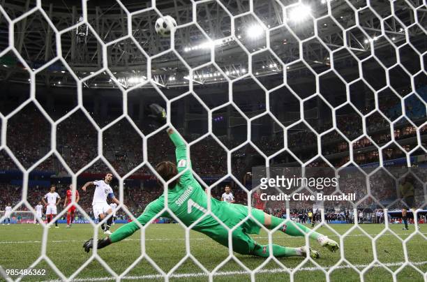 Bryan Ruiz of Costa Rica scores a penalty past Yann Sommer of Switzerland for his team's second goal during the 2018 FIFA World Cup Russia group E...
