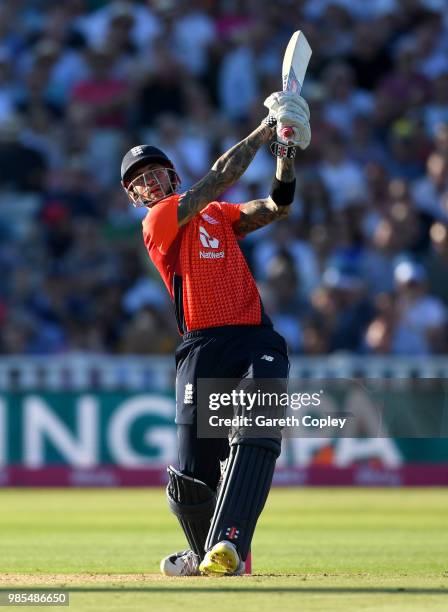 Alex Hales of England bats during the Vitality International T20 between England and Australia at Edgbaston on June 27, 2018 in Birmingham, England.