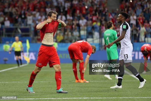 Stephan Lichtsteiner of Switzerland reacts after the 2018 FIFA World Cup Russia group E match between Switzerland and Costa Rica at Nizhny Novgorod...