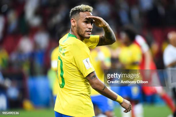 Neymar Jr of Brazil celebrates the victory during the FIFA World Cup Group E match between Serbia and Brazil on June 27, 2018 in Moscow, Russia.