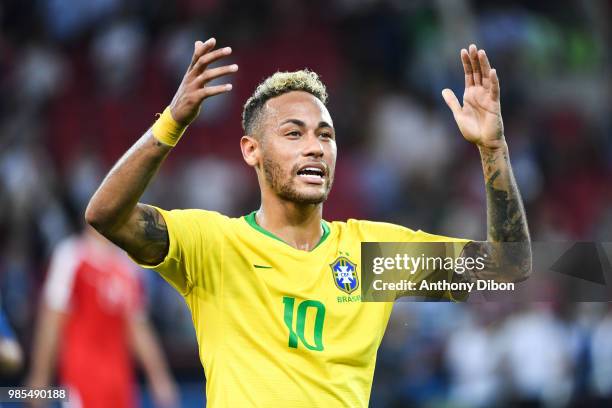 Neymar Jr of Brazil celebrates the victory during the FIFA World Cup Group E match between Serbia and Brazil on June 27, 2018 in Moscow, Russia.