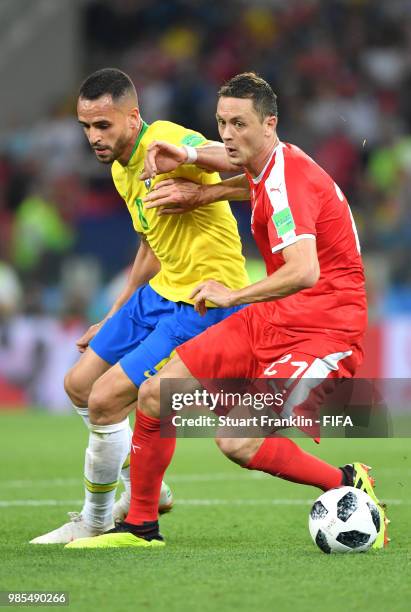 Nemanja Matic of Serbia is challenged by Renato Augusto of Brazil during the 2018 FIFA World Cup Russia group E match between Serbia and Brazil at...