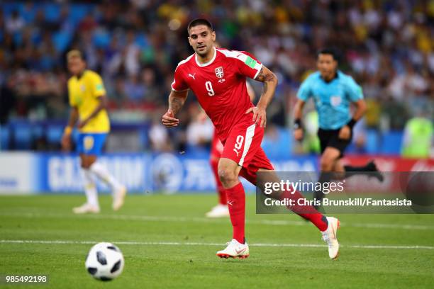 Aleksandar Mitrovic of Serbia in action during the 2018 FIFA World Cup Russia group E match between Serbia and Brazil at Spartak Stadium on June 27,...