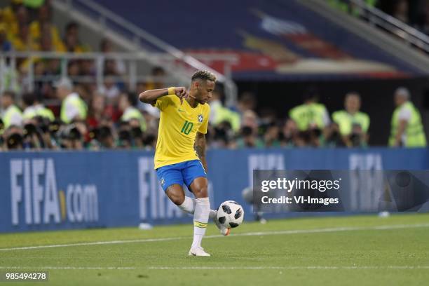 Neymar of Brazil during the 2018 FIFA World Cup Russia group E match between Serbia and Brazil at the Otkrytiye Arena on June 27, 2018 in Moscow,...