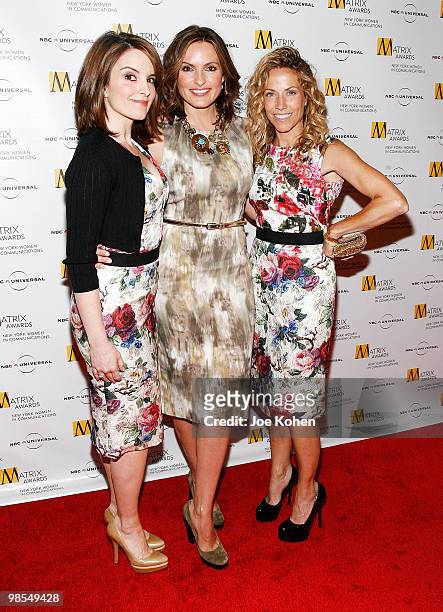 Tina Fey, Mariska Hargitay and Sheryl Crow attend the 2010 Matrix Awards presented by New York Women in Communications at The Waldorf=Astoria on...