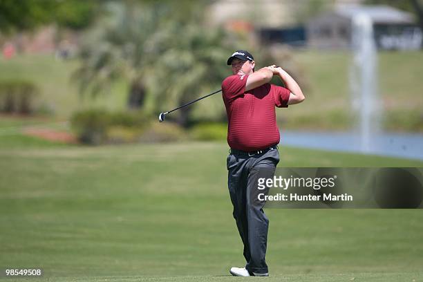 Jarrod Lyle hits a shot during the final round of the Chitimacha Louisiana Open at Le Triomphe Country Club on March 28, 2010 in Broussard, Louisiana.