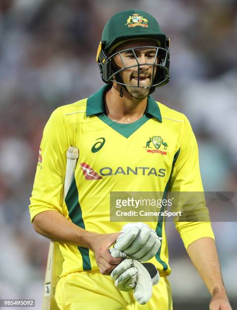 Australia's Ashton Agar at the end of his innings during the Vitality IT20 Series match between England and Australia at Edgbaston on June 27, 2018...
