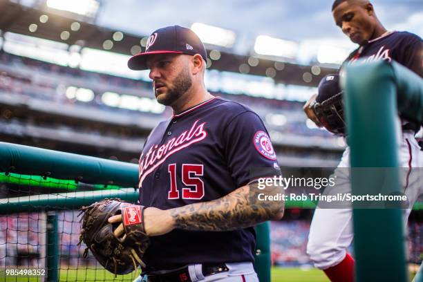 Matt Adams of the Washington Nationals looks on during the game against the Tampa Bay Rays at Nationals Park on Tuesday June 5, 2018 in Washington,...