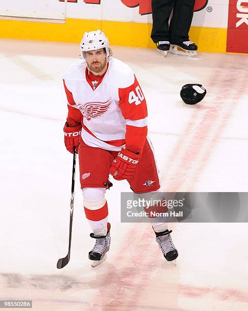Henrik Zetterberg of the Detroit Red Wings skates back to his bench after scoring his third goal of the night against the Phoenix Coyotes in Game Two...