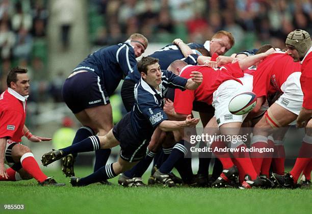 Dave Pascoe Scrum Half of Navy passes during the match between Army and Navy at Twickenham, London. Mandatory Credit: Andrew Redington/ALLSPORT