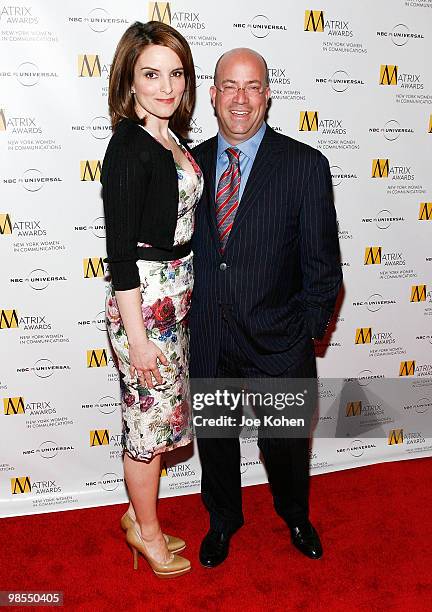 Comedian Tina Fey and President and CEO of NBC Universal Jeff Zucker attend the 2010 Matrix Awards presented by New York Women in Communications at...