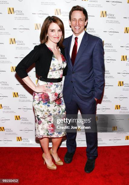 ComediansTina Fey and Seth Meyers attend the 2010 Matrix Awards presented by New York Women in Communications at The Waldorf=Astoria on April 19,...