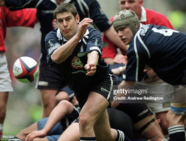 Dave Pascoe Scrum Half of Navy passes during the match between Army and Navy at Twickenham, London. Mandatory Credit: Andrew Redington/ALLSPORT