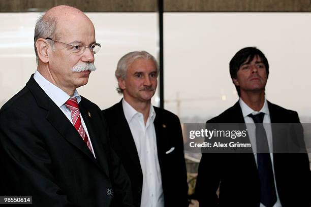 Joachim Loew, head coach of the German national soccer team, former head coach Rudi Voeller and Dieter Zetsche , CEO of German car maker Mercedes...