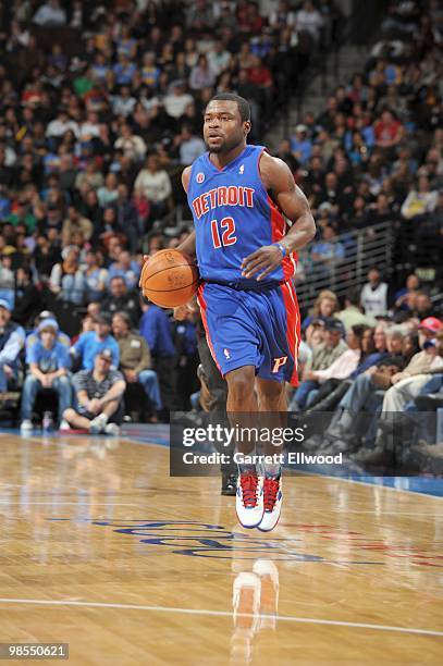 Will Bynum of the Detroit Pistons drives the ball against the Denver Nuggets on February 26, 2010 at the Pepsi Center in Denver, Colorado. NOTE TO...