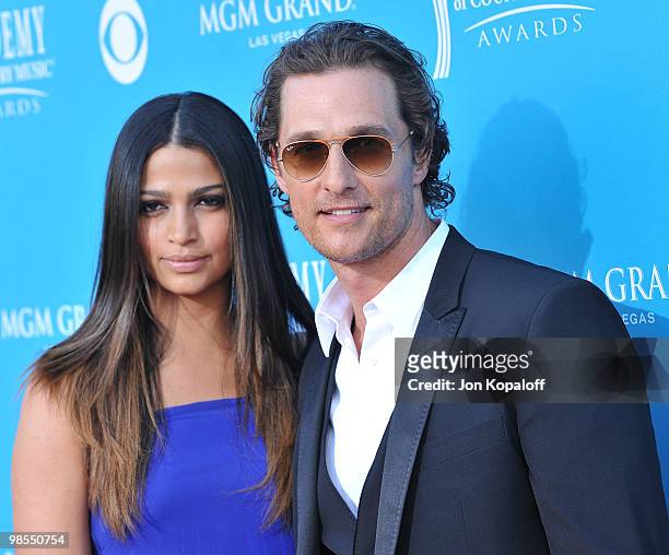 Personality Camila Alves and actor Matthew McConaughey arrive at the 45th Annual Academy Of Country Music Awards - Arrivals at MGM Grand Garden Arena...
