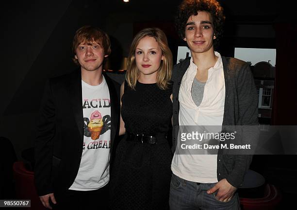 Rupert Grint, Kimberley Nixon and Robert Sheehan attend the private screening of 'Cherrybomb', at Beaufort House on April 19, 2010 in London, England.