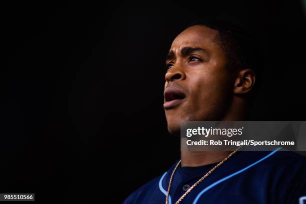 Mallex Smith of the Tampa Bay Rays looks on during the game against the Washington Nationals at Nationals Park on Wednesday June 6, 2018 in...