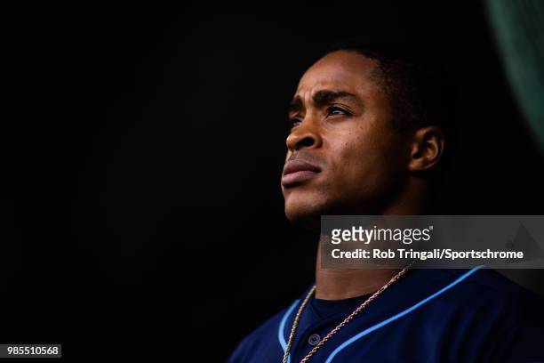Mallex Smith of the Tampa Bay Rays looks on during the game against the Washington Nationals at Nationals Park on Wednesday June 6, 2018 in...