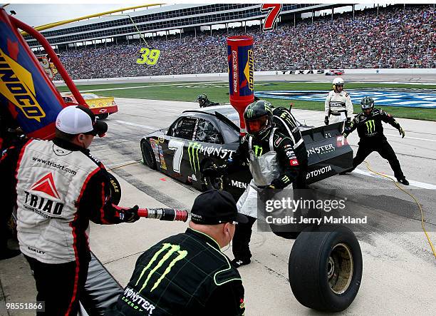 Robby Gordon, driver of the Monster Energy Toyota, during the NASCAR Sprint Cup Series Samsung Mobile 500 at Texas Motor Speedway on April 19, 2010...