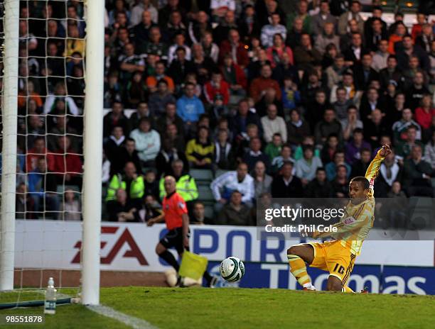 Wayne Routledge of Newcastle United to score during the Coca Cola Championship match between Plymouth Argyle and Newcastle United, at Home Park on...