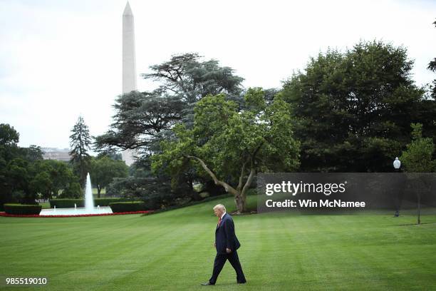 President Donald Trump departs the White House June 27, 2018 in Washington, DC. Trump is scheduled to travel to North Dakota and Wisconsin over the...