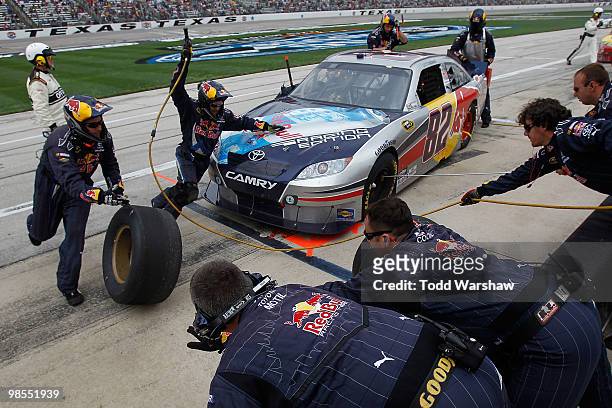 Scott Speed, driver of the Scott Speed, pits during the NASCAR Sprint Cup Series Samsung Mobile 500 at Texas Motor Speedway on April 19, 2010 in Fort...