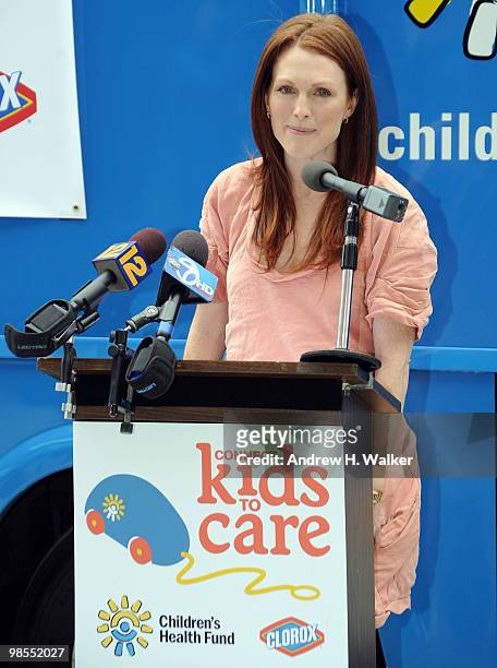 Actress Julianne Moore speaks at the New York Children's Health Project on April 19, 2010 in the Bronx borough of New York City.