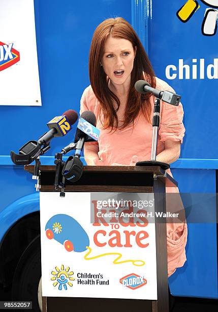 Actress Julianne Moore speaks at the New York Children's Health Project on April 19, 2010 in the Bronx borough of New York City.