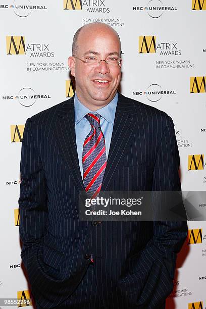 President and CEO of NBC Universal Jeff Zucker attend the 2010 Matrix Awards presented by New York Women in Communications at The Waldorf=Astoria on...