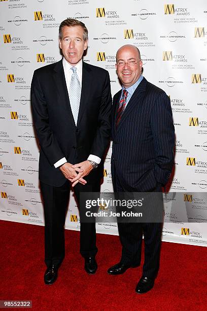 News personality Brian Williams and president and CEO of NBC Universal Jeff Zucker attend the 2010 Matrix Awards presented by New York Women in...