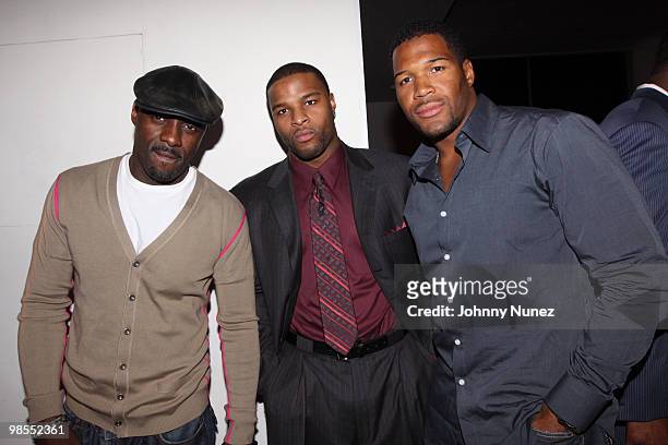Idris Elba, Osi Umenyiora and Michael Strahan attend ESPN The Magazine's 6th annual pre-draft party at Espace on April 24, 2009 in New York City.