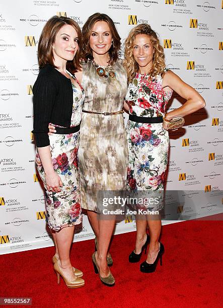 Tina Fey, Mariska Hargitay and Sheryl Crow attend the 2010 Matrix Awards presented by New York Women in Communications at The Waldorf=Astoria on...