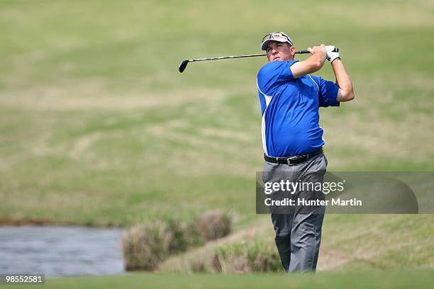 Bob Heintz hits a shot during the third round of the Chitimacha Louisiana Open at Le Triomphe Country Club on March 27, 2010 in Broussard, Louisiana.