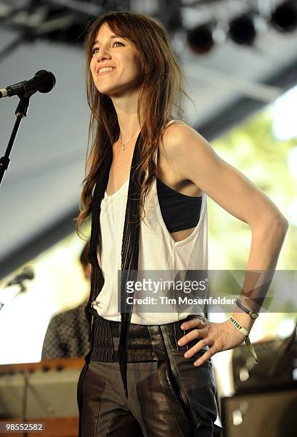 Charlotte Gainsbourg performs as part of the Coachella Valley Music and Arts Festival at the Empire Polo Fields on April 18, 2010 in Indio,...