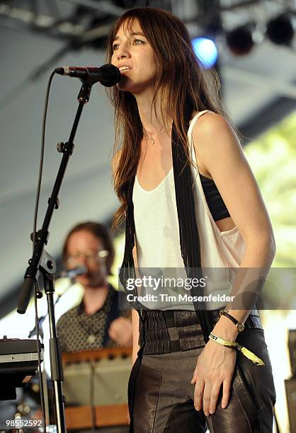 Charlotte Gainsbourg performs as part of the Coachella Valley Music and Arts Festival at the Empire Polo Fields on April 18, 2010 in Indio,...