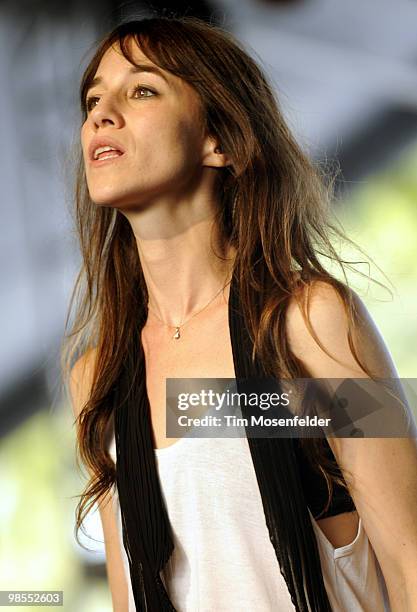 Charlotte Gainsbourg performs as part of the Coachella Valley Music and Arts Festival at the Empire Polo Fields on April 18, 2010 in Indio,...