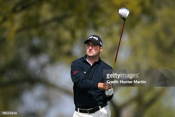 Rob Oppenheim hits a shot during the third round of the Chitimacha Louisiana Open at Le Triomphe Country Club on March 27, 2010 in Broussard,...