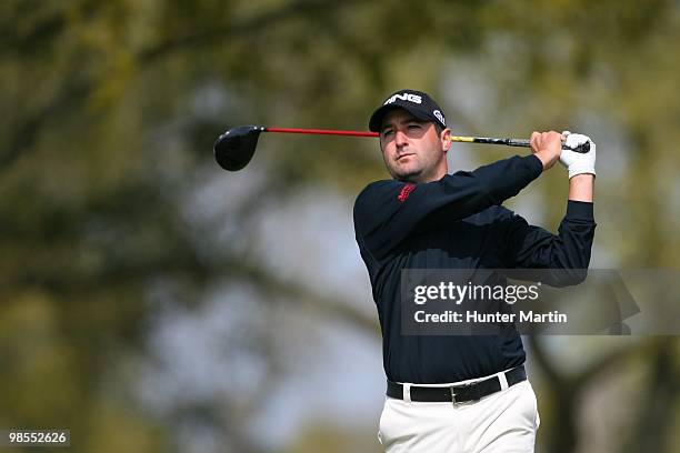 Rob Oppenheim hits a shot during the third round of the Chitimacha Louisiana Open at Le Triomphe Country Club on March 27, 2010 in Broussard,...