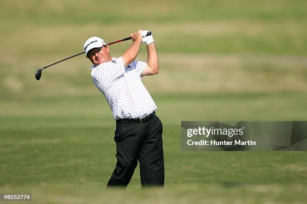 Gavin Coles hits a shot during the second round of the Chitimacha Louisiana Open at Le Triomphe Country Club on March 26, 2010 in Broussard,...