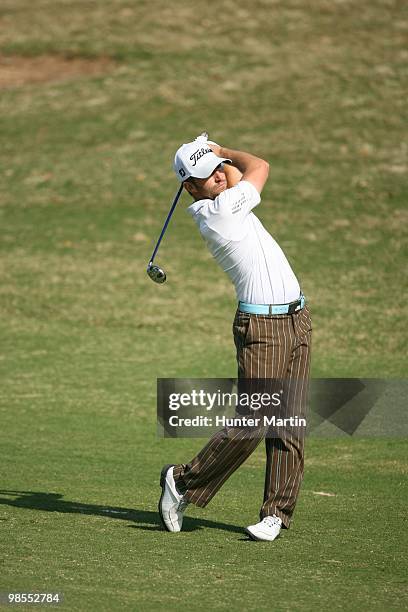 Rob Oppenheim hits a shot during the second round of the Chitimacha Louisiana Open at Le Triomphe Country Club on March 26, 2010 in Broussard,...