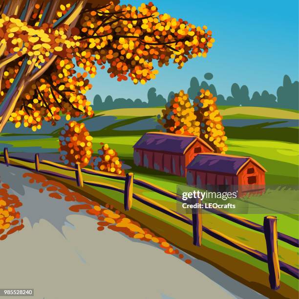 wunderschöne herbstliche landschaft - leocrafts stock-grafiken, -clipart, -cartoons und -symbole