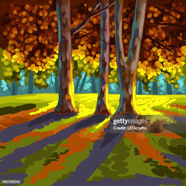 wunderschöne herbstliche landschaft - leocrafts stock-grafiken, -clipart, -cartoons und -symbole