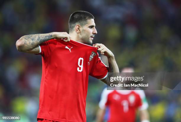 Aleksandar Mitrovic of Serbia is seen during the 2018 FIFA World Cup Russia group E match between Serbia and Brazil at Spartak Stadium on June 27,...