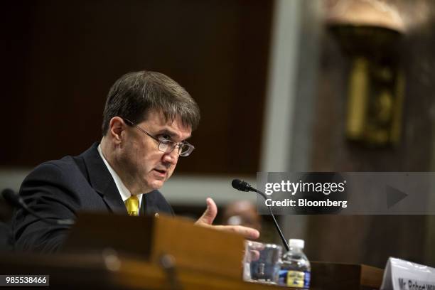 Robert Wilkie, secretary of Veterans Affairs nominee for U.S. President Donald Trump, speaks during a confirmation hearing before the Senate...