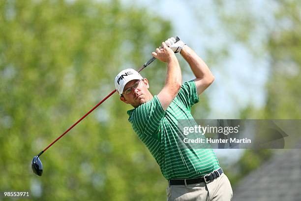 Ryan Baca hits a shot during the second round of the Chitimacha Louisiana Open at Le Triomphe Country Club on March 26, 2010 in Broussard, Louisiana.