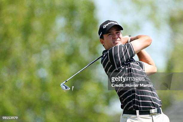 Casey Clendenon hits a shot during the second round of the Chitimacha Louisiana Open at Le Triomphe Country Club on March 26, 2010 in Broussard,...