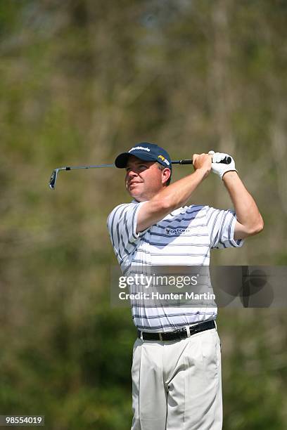 Brian Bateman hits a shot during the second round of the Chitimacha Louisiana Open at Le Triomphe Country Club on March 26, 2010 in Broussard,...