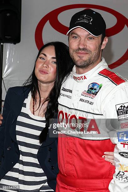 Actors Brian Austin Green and Megan Fox attend the Toyota Grand Prix Pro / Celebrity Race Day on April 17, 2010 in Long Beach, California.