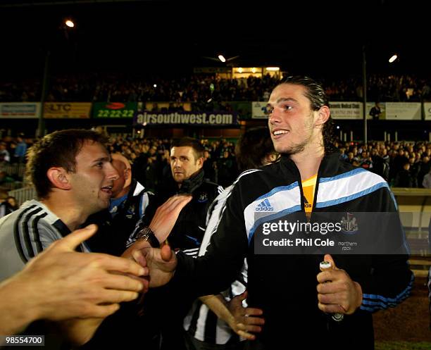 Andrew Carroll of Newcastle United celebrates at the end of the Coca Cola Championship match between Plymouth Argyle and Newcastle United, at Home...